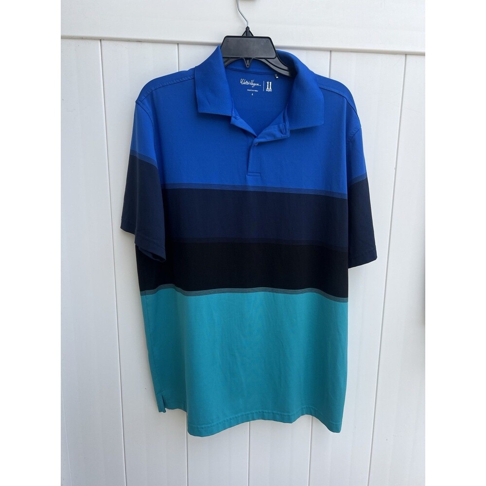 Walter Hagen Golf Polo Shirt Mens Large Blue ColorBlock Short Sleeve Performance
